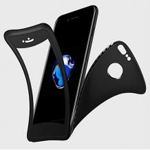 Луксозен силиконов калъф / гръб / TPU Auto Focus 360° + Nano Glass Protector за Apple iPhone 7 Plus / iPhone 8 Plus - черен / имитиращ кожа / лице и гръб