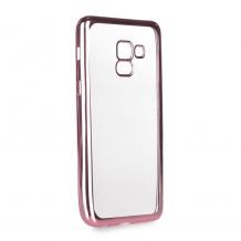 Луксозен силиконов калъф / гръб / TPU за Samsung Galaxy A8 2018 A530F - прозрачен / Rose Gold кант