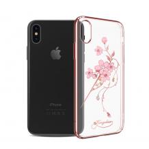 Луксозен твърд гръб KINGXBAR Swarovski Diamond за Apple iPhone X - прозрачен с Rose Gold кант / розово цвете