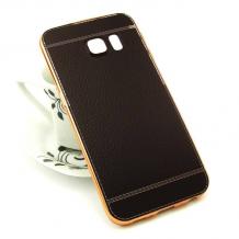 Луксозен силиконов калъф / гръб / TPU за Samsung Galaxy S7 Edge G935 - черен / имитиращ кожа