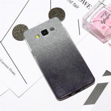 Луксозен силиконов калъф / гръб / TPU 3D за Samsung Galaxy J5 2016 J510 - преливащ / черно и сиво / брокат / миши ушички / 2в1