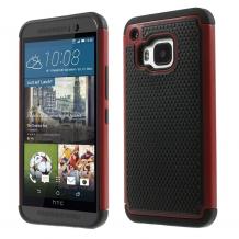 Твърд гръб със силикон / Hybrid за HTC One M9 - черно с червено