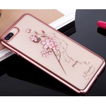 Луксозен твърд гръб KINGXBAR Swarovski Diamond за Apple iPhone 7 Plus / iPhone 8 Plus - прозрачен с Rose Gold кант / розово цвете