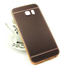 Луксозен силиконов калъф / гръб / TPU за Samsung Galaxy S7 Edge G935 - тъмно кафяв / имитиращ кожа