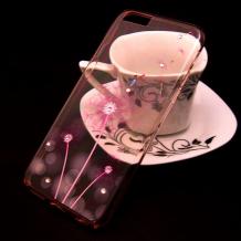 Луксозен твърд гръб с камъни ICON FLANG  за Apple iPhone 6 / Apple iPhone 6S - прозрачен / глухарче