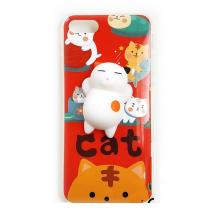 Луксозен силиконов калъф / гръб / TPU 4D Squishy за Apple iPhone 7 / iPhone 8 - червен / Cat