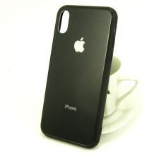 Луксозен стъклен твърд гръб за Apple iPhone X - черен