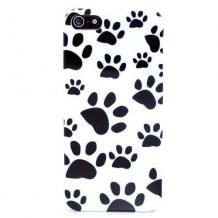 Твърд гръб за Apple iPhone 5 / iPhone 5S / iPhone SE - бял / лапички