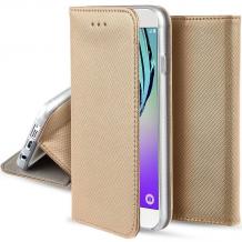 Кожен калъф Magnet Case със стойка за Samsung Galaxy S9 G960 - златист