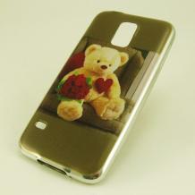 Луксозен ултра тънък силиконов калъф / гръб / TPU Ultra Thin за Samsung G900 Galaxy S5 / Galaxy S5 Neo G903- Teddy Bear / рози