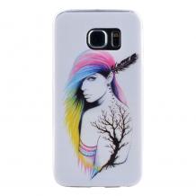 Силиконов калъф / гръб / за Samsung Galaxy S6 Edge G925 - бял / момиче с многоцветна коса