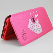 Кожен калъф Flip тефтер Flexi със стойка за Lenovo Moto Z Play - розов / сърца / Victoria`s Secret