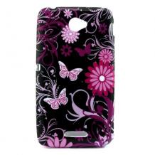 Силиконов калъф / гръб / ТПУ за Sony Xperia E4 - розови цветя и пеперуди / черен