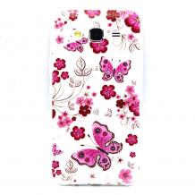 Силиконов калъф / гръб / TPU за Samsung Galaxy J5 J500 - прозрачен / розови цветя и пеперуди