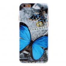 Твърд гръб / капак / за Apple iPhone 6 / iPhone 6S - синя пеперуда