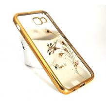 Луксозен силиконов калъф / гръб / TPU / Elegant с камъни за Samsung Galaxy A5 2017 A520 - прозрачен със златист кант / перо
