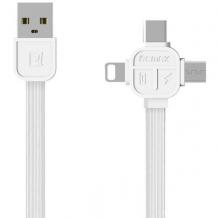 Оригинален USB кабел RC-066TH 3in1 / Micro USB / Lightning / Type-C - бял