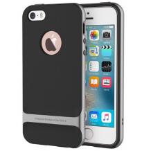 Луксозен калъф Rock Royce Series за Apple iPhone 5 / iPhone 5S / iPhone SE - черен със сив кант