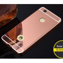 Луксозен алуминиев бъмпер с твърд гръб за Huawei Honor 8 Lite - Rose Gold / огледален