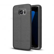 Луксозен силиконов калъф / гръб / TPU за Samsung Galaxy S6 Edge G925 - черен / имитиращ кожа