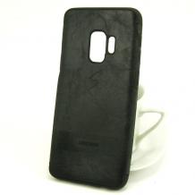 Луксозен силиконов калъф / гръб / TPU за Samsung Galaxy S9 Plus G965 - черен / кожа