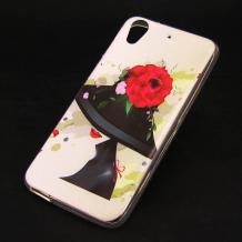 Силиконов калъф / гръб / TPU за HTC Desire 628 - момиче / шапка с цветя