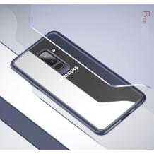 Луксозен гръб USAMS MANT Series за Samsung Galaxy S9 G960 - прозрачен / тъмно син кант