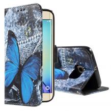 Кожен калъф Flip тефтер Flexi със стойка за Samsung Galaxy S6 Edge G925 - сив / синя пеперуда