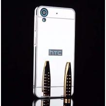 Луксозен алуминиев бъмпер с твърд гръб за HTC Desire 628 - сребрист / огледален