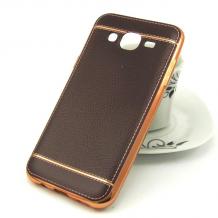 Луксозен силиконов калъф / гръб / TPU за Samsung Galaxy J5 J500 - тъмно кафяв / имитиращ кожа