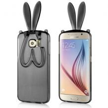 Силиконов калъф / гръб / TPU NICE Case със стойка за Samsung Galaxy S6 Edge G925 - черен / заешки ушички