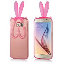 Силиконов калъф / гръб / TPU NICE Case със стойка за Samsung Galaxy S6 Edge G925 - розов / заешки ушички