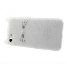 Силиконов калъф / гръб / TPU 3D за Apple iPhone 5 / iPhone 5S / iPhone SE - котешки ушички / бял с брокат