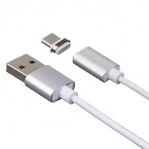 Магнитен USB кабел / USB Type-C Magnetic Charging Data Cable за Samsung Galaxy A8 Plus 2018 A730 - сребрист / бял