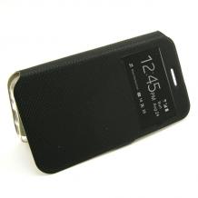 Кожен калъф Flip тефтер S-View със стойка за Samsung Galaxy Core I8260 / I8262 - черен / ромбове / Flexi