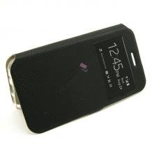 Кожен калъф Flip тефтер S-View със стойка за Samsung Galaxy C7 - черен / ромбове / Flexi