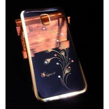 Луксозен силиконов калъф / гръб / TPU / Elegant с камъни за Samsung Galaxy J5 J530 2017 - прозрачен със златист кант / перо