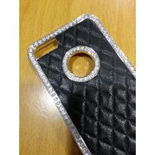 Луксозен заден предпазен капак за Apple iPhone 5 - кожен с камъни / черен