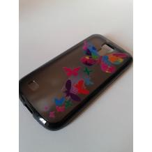 Заден предпазен твърд гръб / капак / със силиконов кант за Samsung Galaxy S4 mini i9195 / i9192 / i9190 -  черен с пеперуди / прозрачен