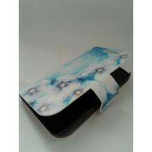 Kожен калъф Flip тефтер със стойка за Samsung Galaxy Ace 2 I8160 - син / бели цветя