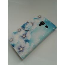 Kожен калъф Flip тефтер със стойка за Samsung Galaxy Ace 2 I8160 - син / бели цветя