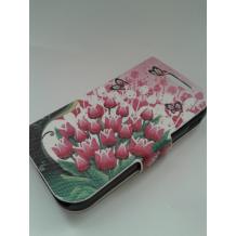 Kожен калъф Flip тефтер със стойка за Samsung Galaxy Ace 2 I8160 - розови лалета / пеперуди