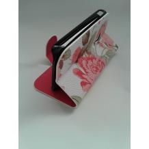 Kожен калъф Flip тефтер със стойка за Samsung Galaxy Ace 2 I8160 - бял / оранжеви и розови цветя