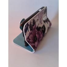 Kожен калъф Flip тефтер със стойка за Samsung Galaxy S4 Mini I9190 / I9192 / I9195 - бял / лилави цветя 2