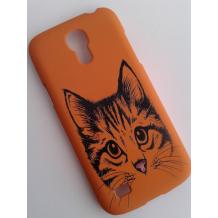 Заден предпазен твърд гръб / капак / за Samsung Galaxy S4 mini i9190 / i9192 / i9195 - оранжев / котка