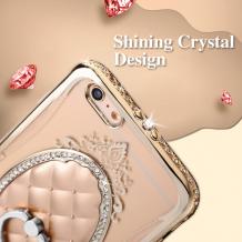 Луксозен силиконов калъф / гръб / със стойка TPU 3D SHENGO за Apple iPhone 7 - ромбове / златист кант