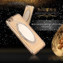 Луксозен силиконов калъф / гръб / TPU 3D SHENGO за Apple iPhone 7 - огледало / златист кант