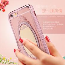 Луксозен силиконов калъф / гръб / TPU 3D SHENGO за Apple iPhone 7 - огледало / Rose Gold кант