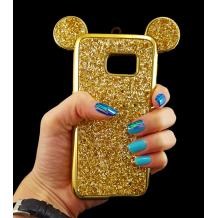 Луксозен силиконов калъф / гръб / TPU 3D за Samsung Galaxy S7 G930 - златист брокат / миши ушички