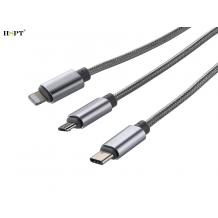 USB кабел 1.2М 3 в 1, Micro USB, Type C за Apple iPhone 6 / iPhone 6S - сив